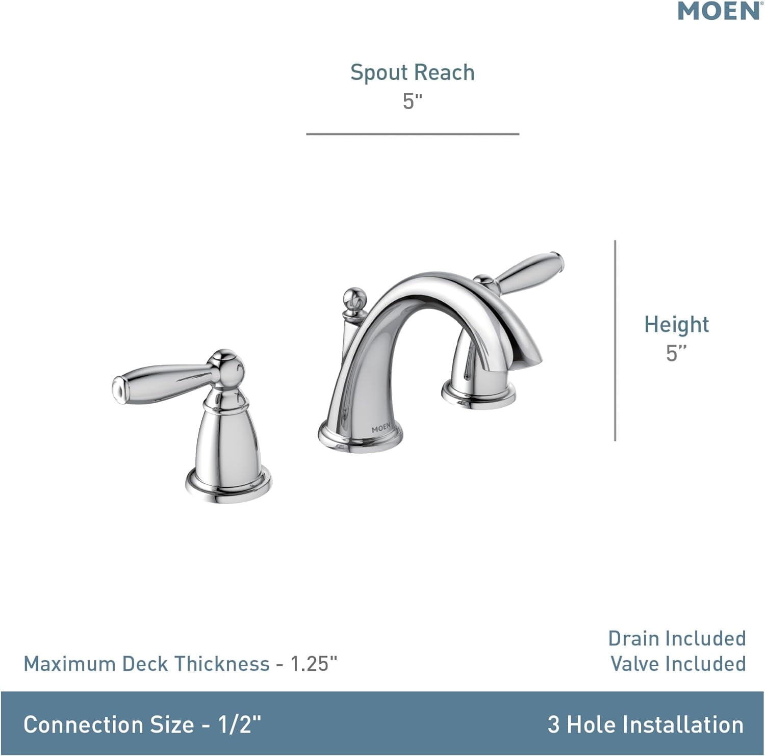 Moen TV6620ORB Brantford Oil-Rubbed Bronze Two-Handle Widespread Bathroom Sink Faucet for 3-Hole Setups with Valve Included