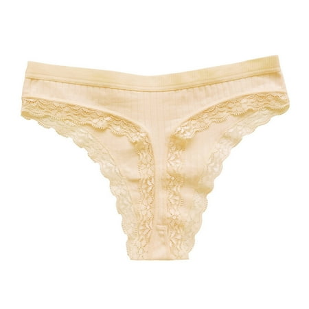 Can t Miss: Pack of Panties for Women  Braguitas de Algodón para Mujer  Women s Low Waisted Sexy Daily Solid Color Thin Breathable Lace Thong Underwear SOPATENOR Beige M