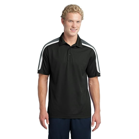 Sport-Tek Tricolor Shoulder Micropique Sport Wick Polo-XS (Black/Iron Grey/White)