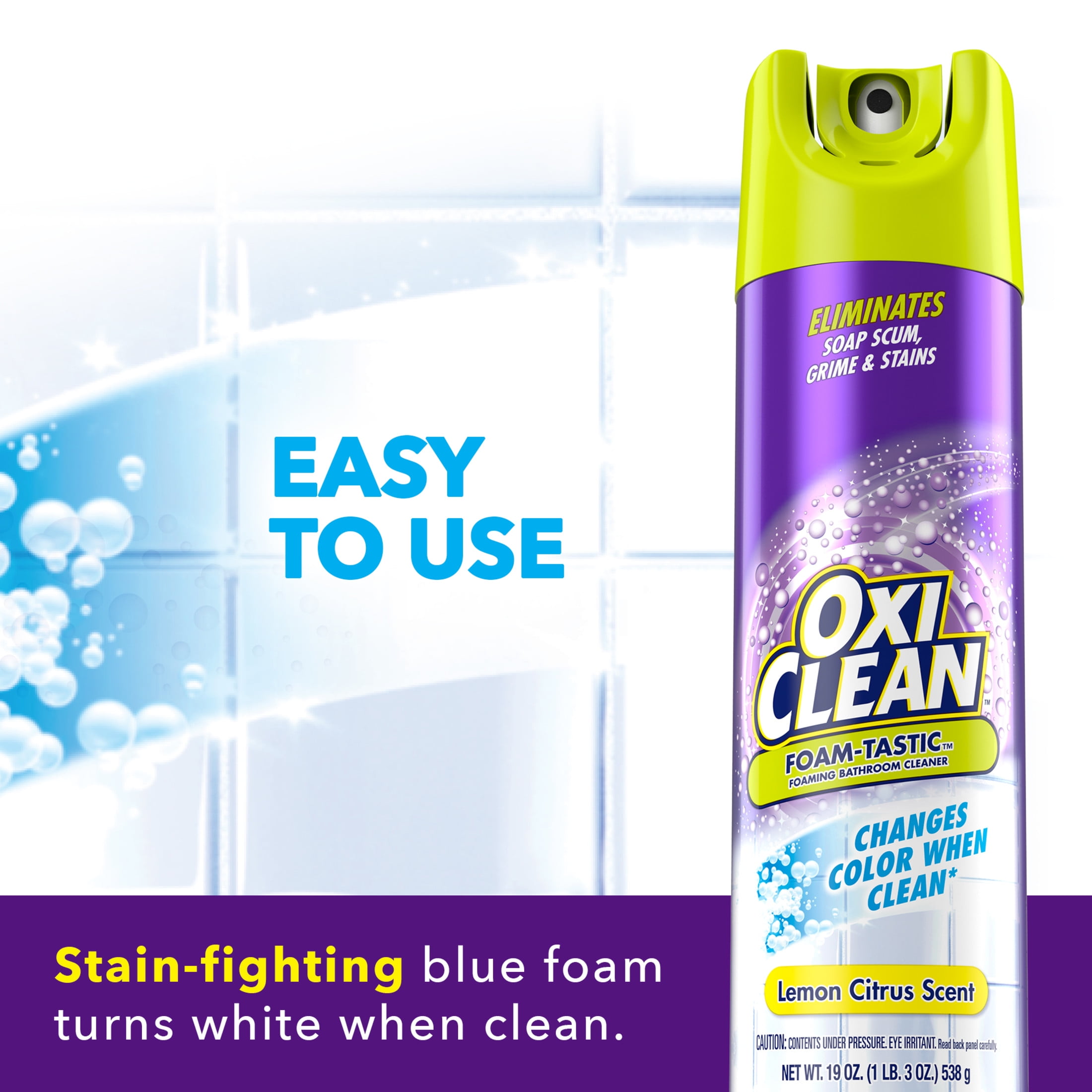 (4 pack) OxiClean Foam-Tastic Foaming Bathroom Cleaner, Removes Soap Scum, Grime & Stains, Lemon Scent, 19 oz