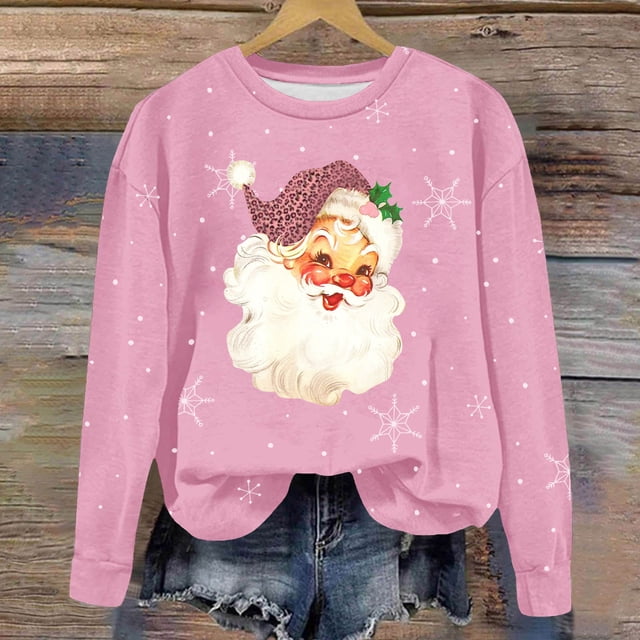 Amzcrzy Sweat-Shirt pour Femmes Noël Col Rond Imprimé Ample Manches Longues Sans Capuche Chandails en Molleton de Noël Manches Longues pour Femmes Chandail Chandail en Molleton m