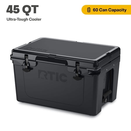RTIC 45 QT Ultra-Tough Rotomolded Hard-Sided Ice Chest Cooler, Fits 60 Cans, Black