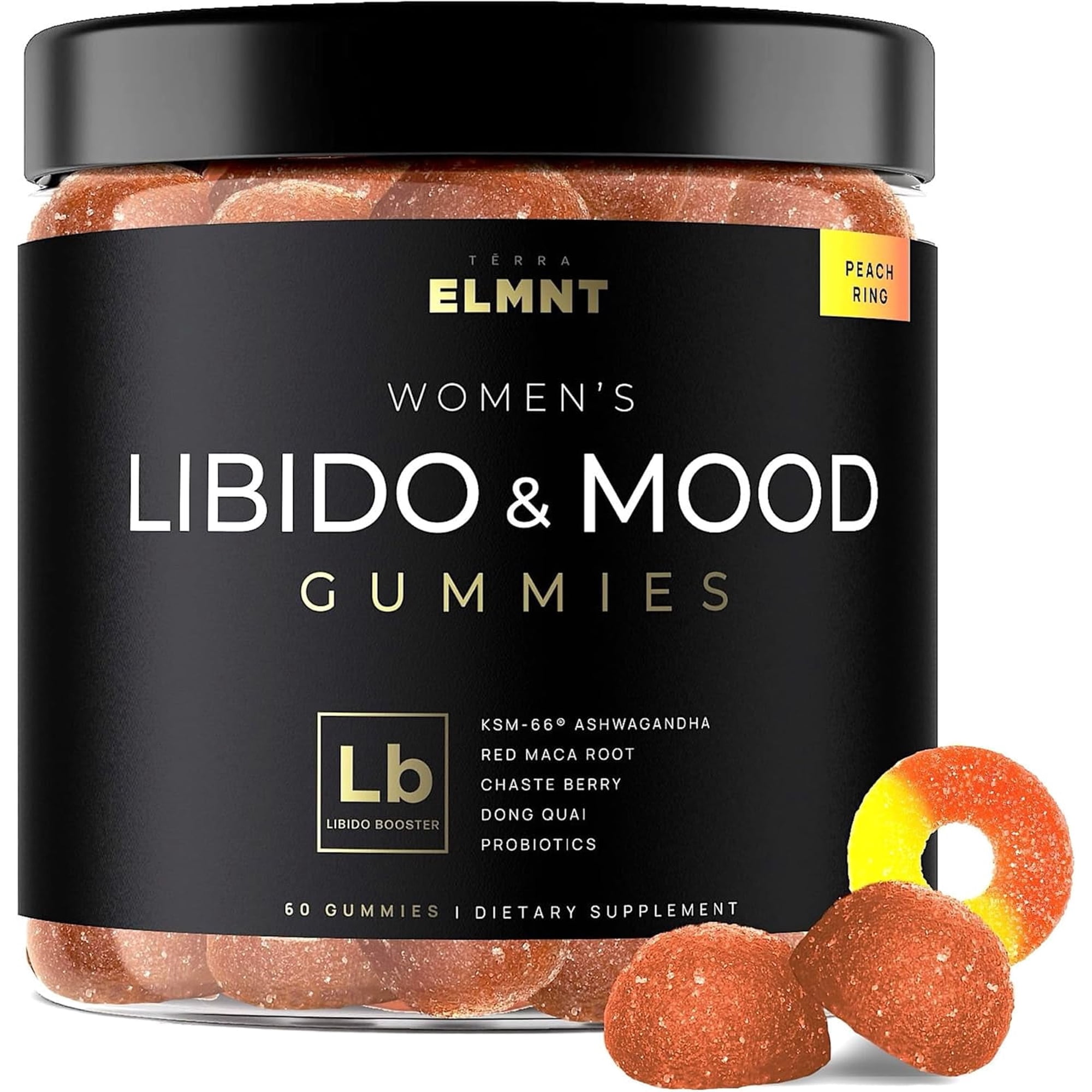 4,050mg KSM66 Ashwagandha Gummies Libido Booster for Women, 30x Strength Red Maca Root (Peach Ring)