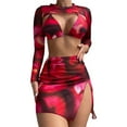 thumbnail image 2 of SEMIMAY Printed Mesh Skirt Three Piece Bikini Swimsuit Long Sleeved Smock Sunscreen Beach Wear Swimsuit, 2 of 6