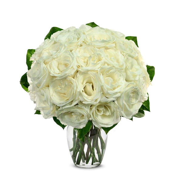 From You Flowers - Two Dozen White Roses in Clear Glass Vase for Birthday, Anniversary, Get Well, Congratulations, Thank You, All Occasions