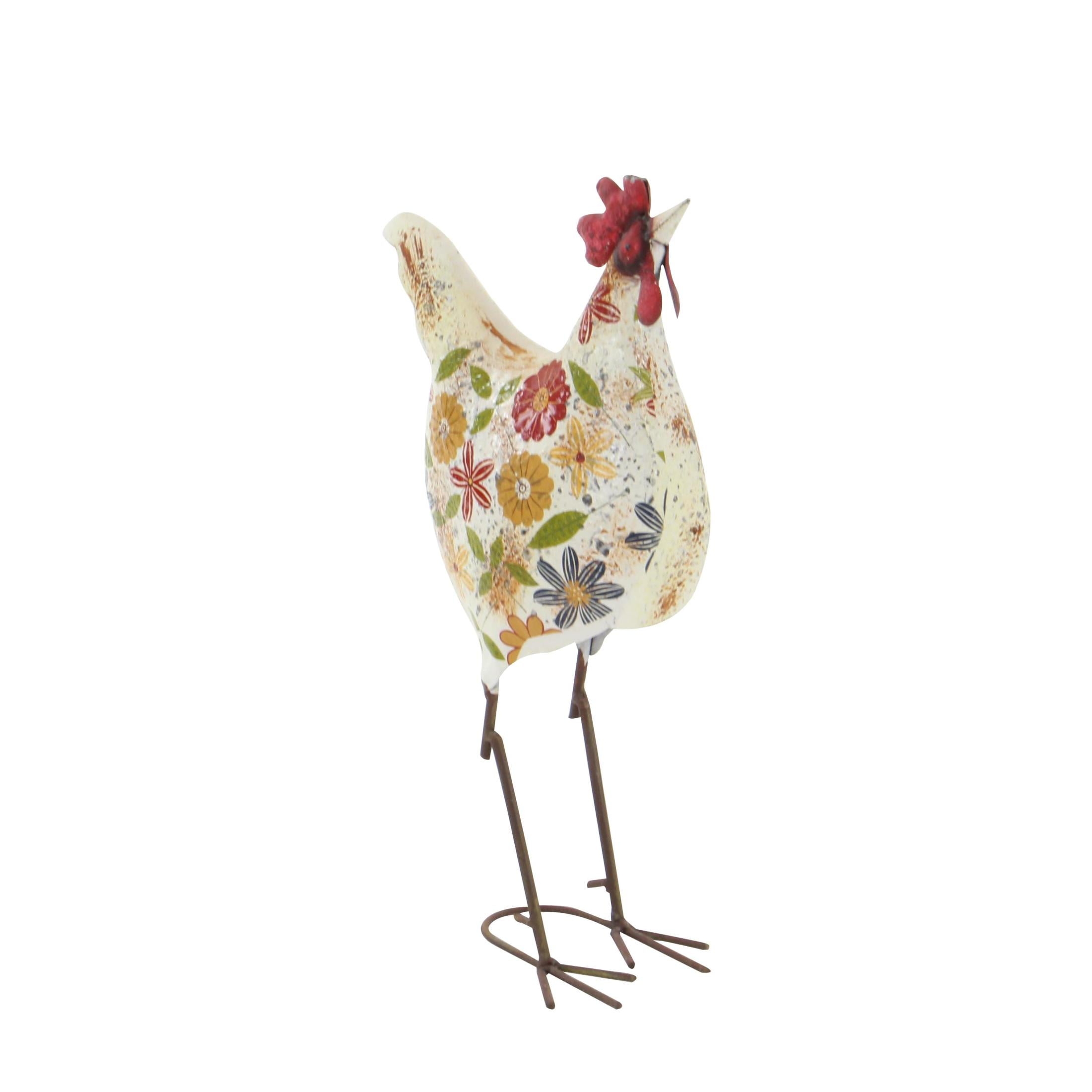 DecMode 17" Indoor Outdoor Distressed Standing Rooster Garden Sculpture with U Shaped feet