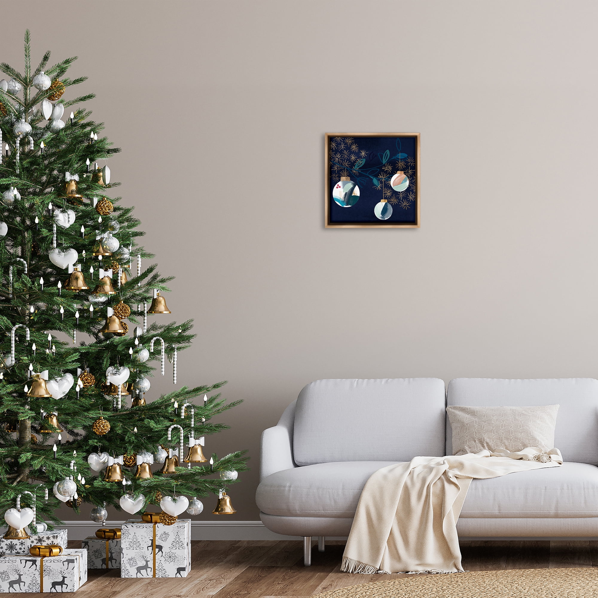 Stupell Industries Hanging Christmas Orbs Holiday Painting Brown Floater Framed Art Print Wall Art, 18 x 18