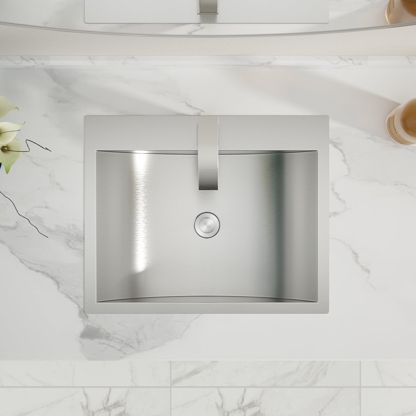 Logmey Stainless Steel Bathroom Sink Single Hole 21x17 Inch Drop-In Brushed Nickel Bathroom Vanity Basin with Pop-Up Drain