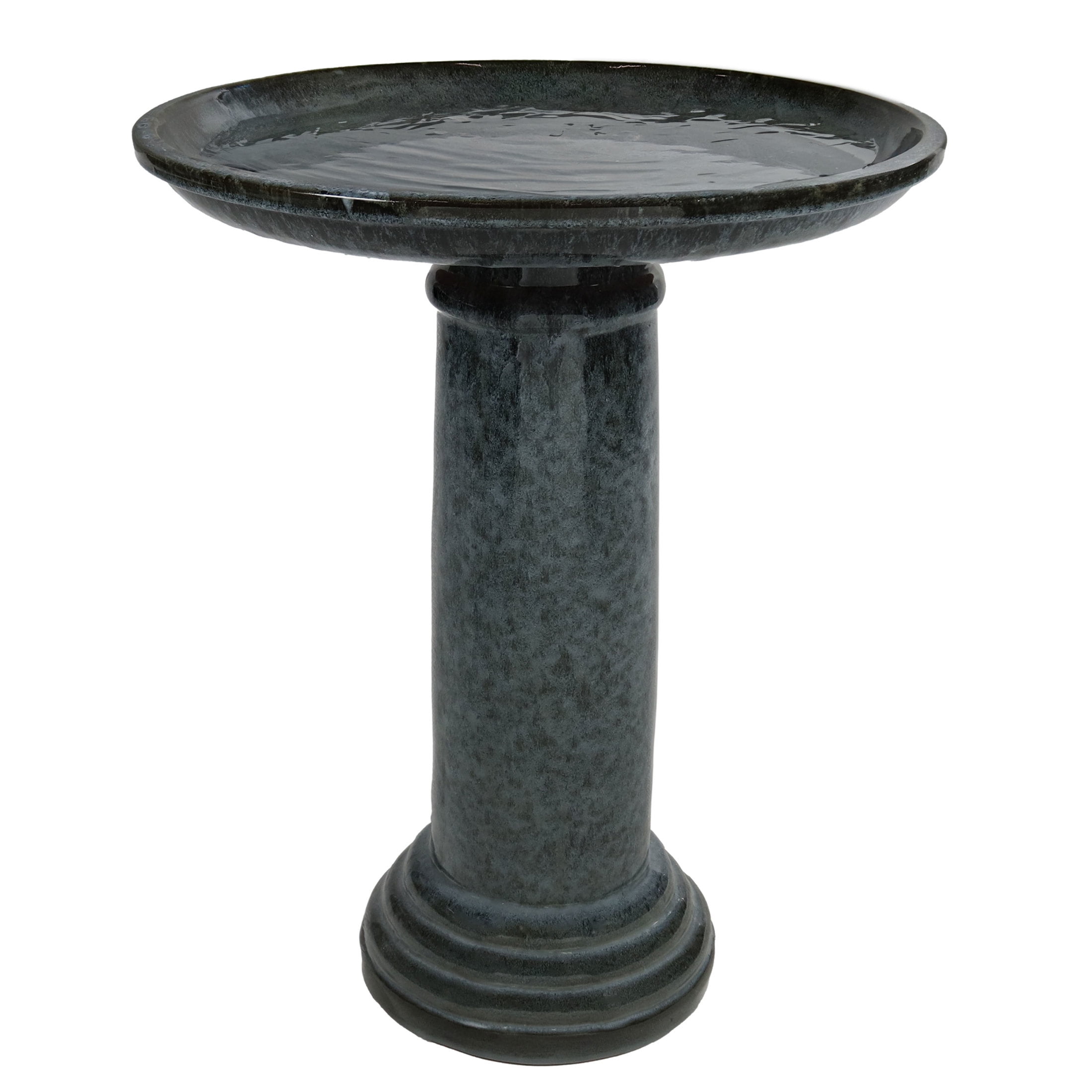 Sunnydaze Toulon Freestanding Ceramic Outdoor Bird Bath, UV-Resistant Black Mist Finish