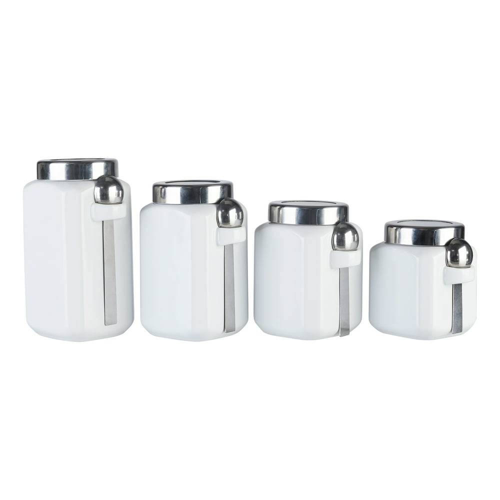 Mainstays Glazed Stoneware 4 Piece Cannister Set, Arctic White , Food