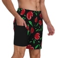 thumbnail image 3 of Picia Cherry pattern Mens Swim Trunks with Compression Liner Stretch Beach Shorts Quick Dry with Zipper Pockets No-Chafing Board Shorts-Small, 3 of 9