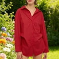 thumbnail image 3 of yillto Womens Oversize Shirts Button down Collared Long Sleeve Tops V Neck Work Casual Tunic Blouse, 3 of 6
