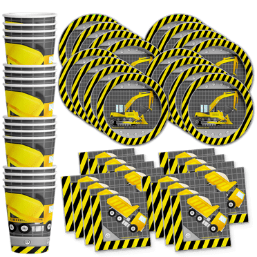 Construction Trucks Birthday Party Supplies Set Plates Napkins Cups Tableware Kit for 16
