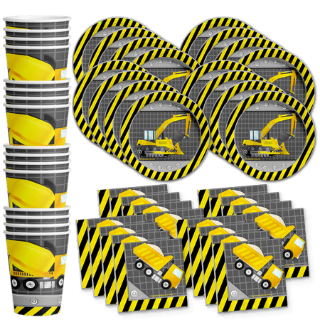 Construction Trucks Birthday Party Supplies Set Plates Napkins Cups Tableware Kit for 16