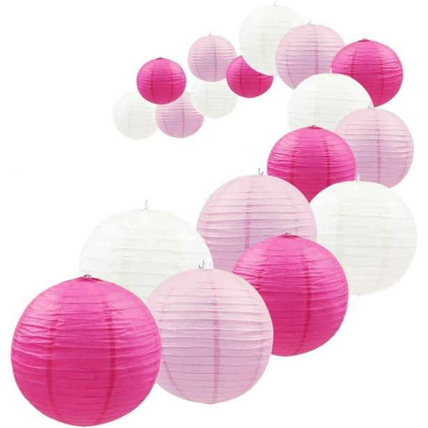 UNIQOOO 18PCS Pink Paper Lanterns Wedding Party Decoration Set