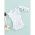 thumbnail image 3 of aturustex 3 Pcs Baby Casual Set Solid Color Sleeveless Romper + Elastic Waist Shorts + Bow Headband Summer, 3 of 9