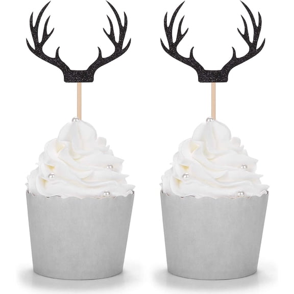 10 Counts Black Deer Antler Cupcake Toppers Picks For Wedding Birthday Baby Shower Party Decorations