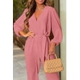 thumbnail image 4 of PRETTYGARDEN Women's Fall Jumpsuits Dressy Casual Pants Romper Spring Long Sleeve V Neck Belt Pockets One Piece Outfits, 4 of 8