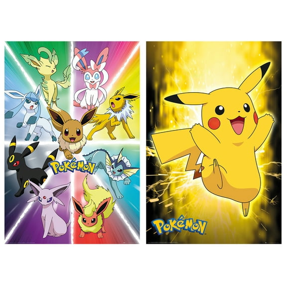 Pokemon - Gaming / TV Show Poster Set (Eeve Evolution & Pikachu) (Size 24 x 36")
