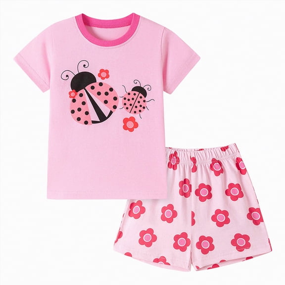 kpoplk Toddler Baby Girl Clothes 12 18 24 Month 2T 3T Summer Outfit Graphic T-shirts Shorts Set 3-4 Years,Pink