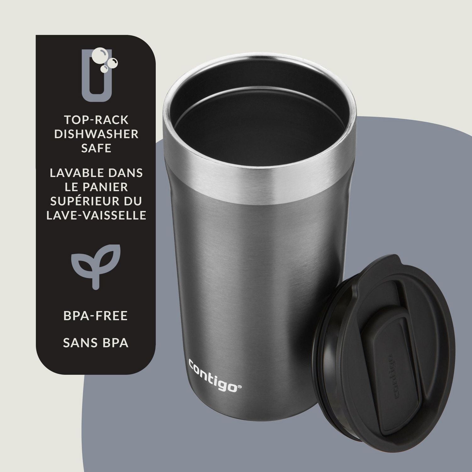 Tasse en acier inoxydable Contigo Streeterville avec couvercle anti-éclaboussures, 414 ml (14 oz), gobelet isotherme avec poignée pour café et thé, saké