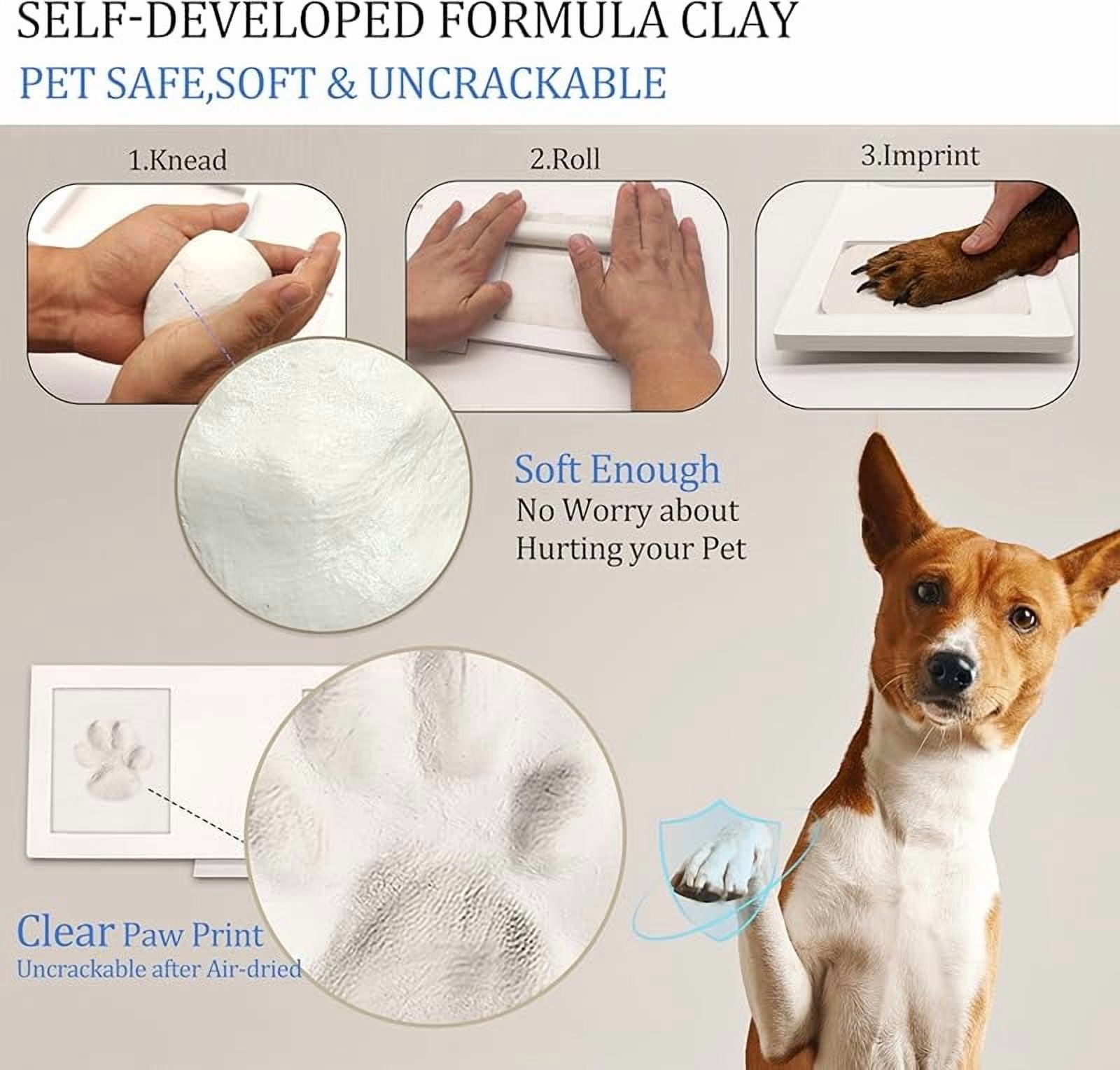 Zeokiar Paw Print Frame Kit,Dog/Cat Paw Print Kit,Soft Pawprint Clay&Clean Touch Ink Pad,Pet Paw Print Impression Kit with Customization Tool,Wooden Pet Memorial Frame,DIY Dog Lover Gifts