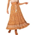 thumbnail image 1 of Falda floral Allegra K Boho Borlas Cintura elástica Casual Maxi Naranja XS, 1 of 5