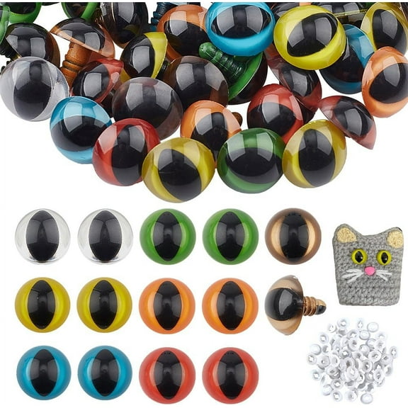 70pcs Safety Eyes 7 Color 18mm Plastic Craft Eyes Cat Eyes with 70pcs Washers Stuffed Animal Eyes Amigurumi Eyes for Puppet Plush Stuffed Animals Crochet Teddy Puppet Making Mixed Color 1bag