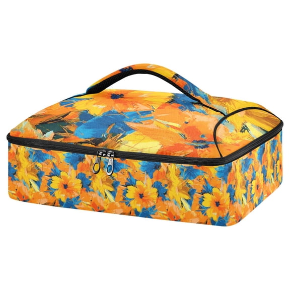 Iauyy Casserole Carrier for Hot Food Insulated Casserole Travel Carry Bag with Lid Food Warmer Bag for Party/Picnic,Yellow and Blue Flowers