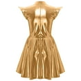 thumbnail image 4 of Nyeemya Women Holographic Shiny Dress Cap Sleeve High Waist Flared Aline Mini Dress Party Club Gold XXL, 4 of 7