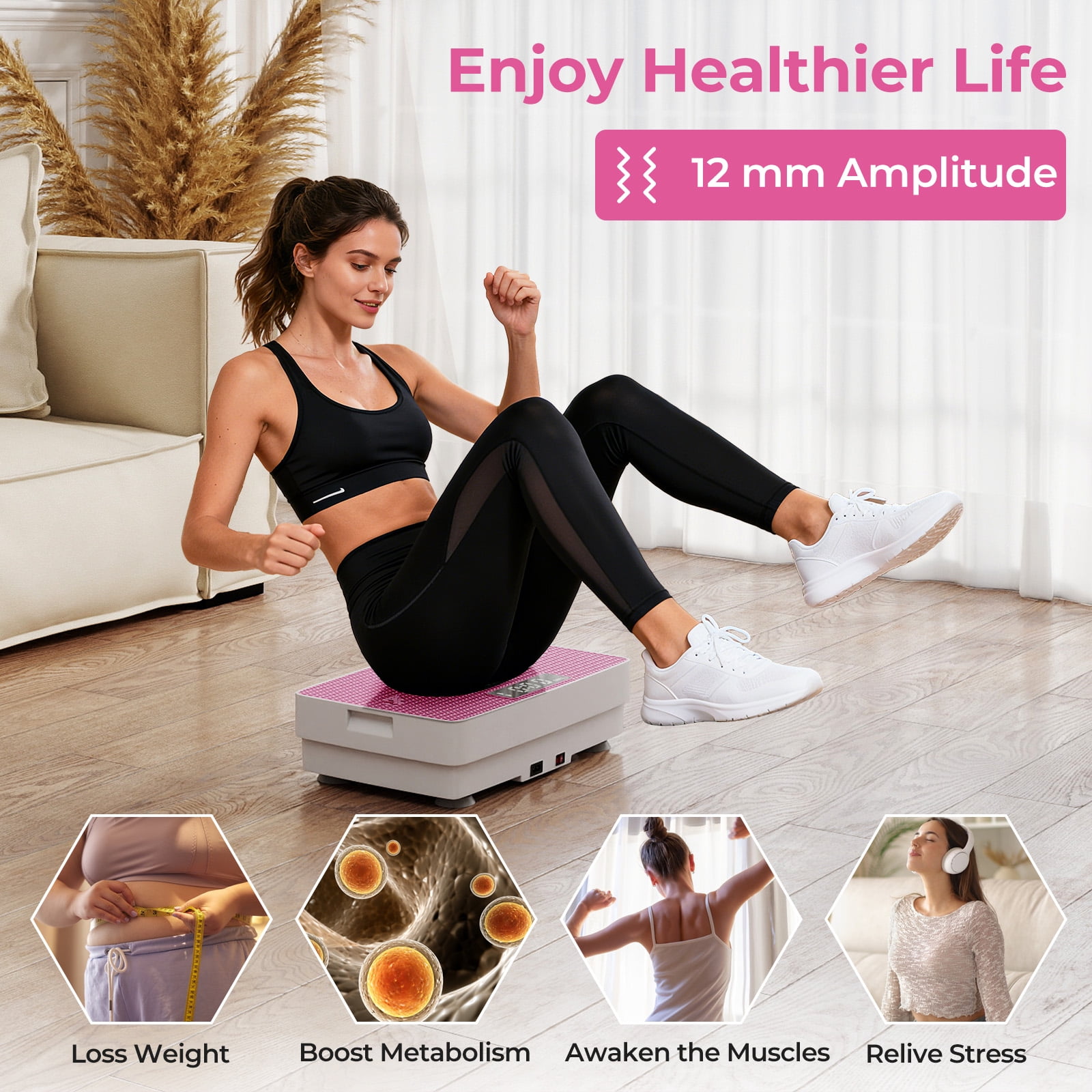 Gymax Vibration Plate Exercise Machine w/Gravity Sensor Remote Control for Home Gym Pink