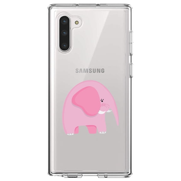 DistinctInk Clear Shockproof Hybrid Case for Samsung Galaxy Note 10 (6.3" Screen) - TPU Bumper Acrylic Back Tempered Glass Screen Protector - Cute Cartoon Elephant - Pink