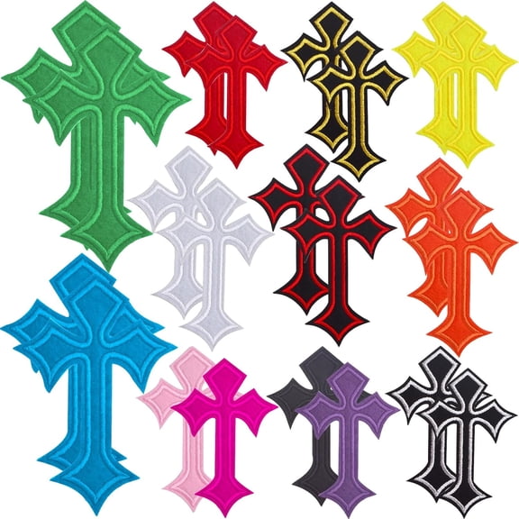 26 Pieces Cross Embroidery Patches Iron on/Sew on Vintage Crucifix Patch Decorative Repair Appliques for DIY Clothing T-Shirts Jeans Hats Jackets Backpacks Crafts, 13 Colors