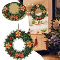 Artificial Christmas Wreath with Festive Ornaments - 13.7 Inch Red Gold Front Door Wreath for Xmas Holiday Hanukkah Decor