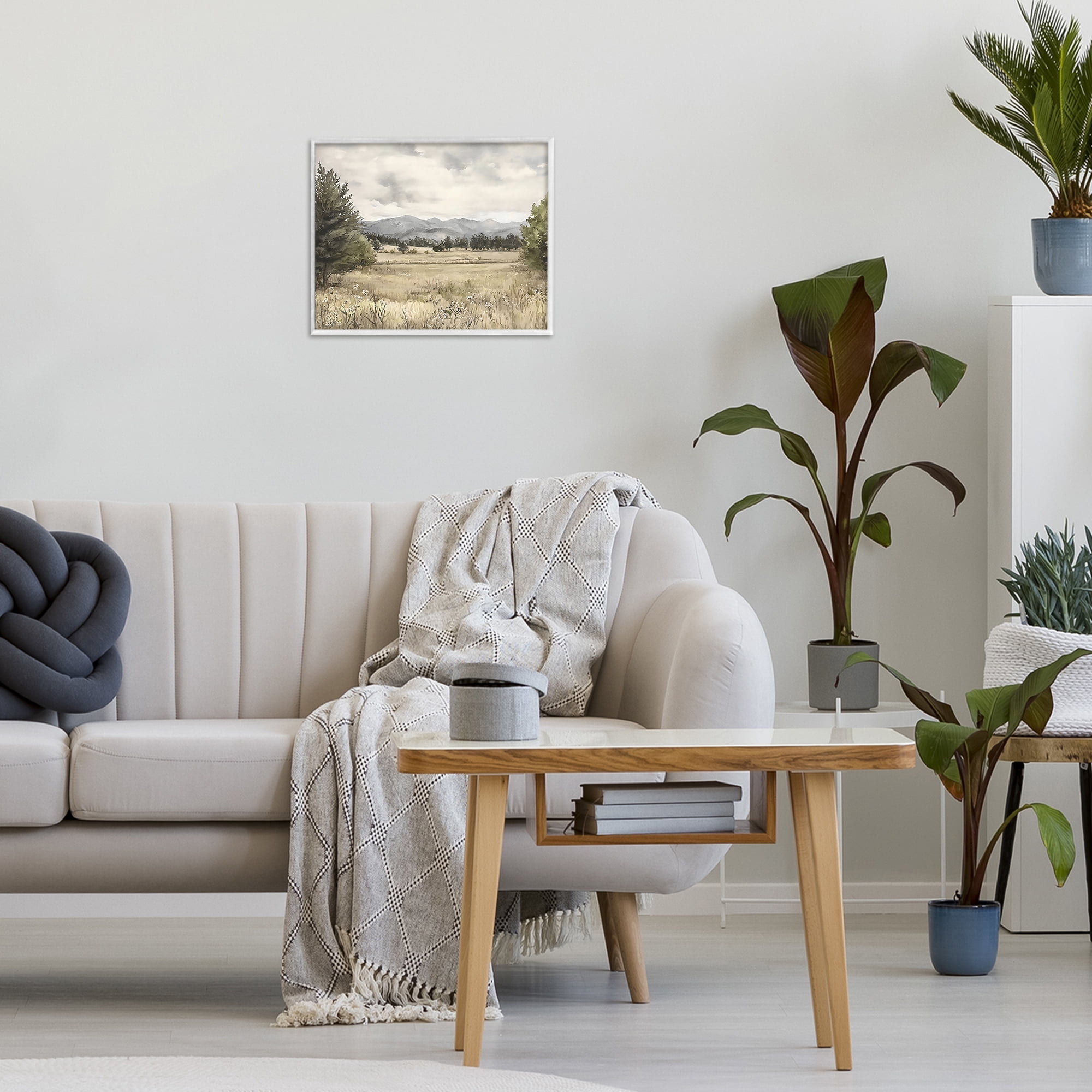 Stupell Industries Muted Mountain Meadow White Framed Giclee Art, design by Riley B