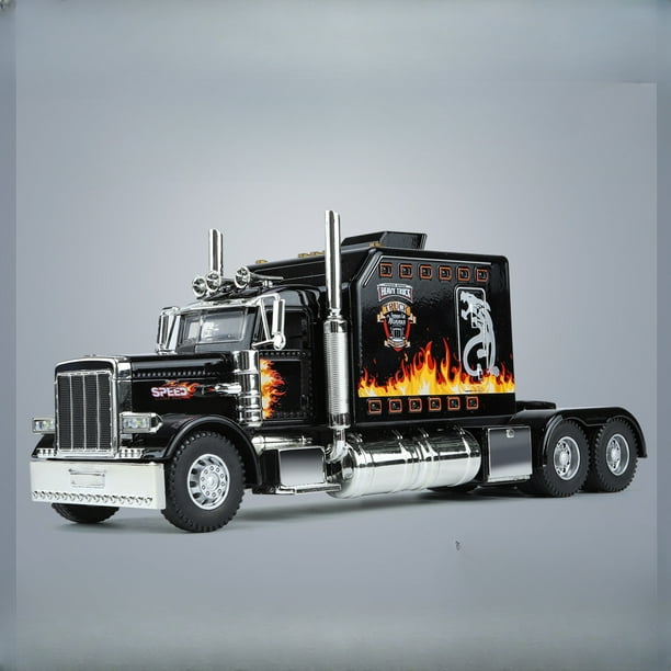 1 24 Scale Peterbilt 389 Heavy Truck Tractor Toy Model Alloy Diecast Sound Light Pull Back Model Truck Boys Toy Gifts Collection