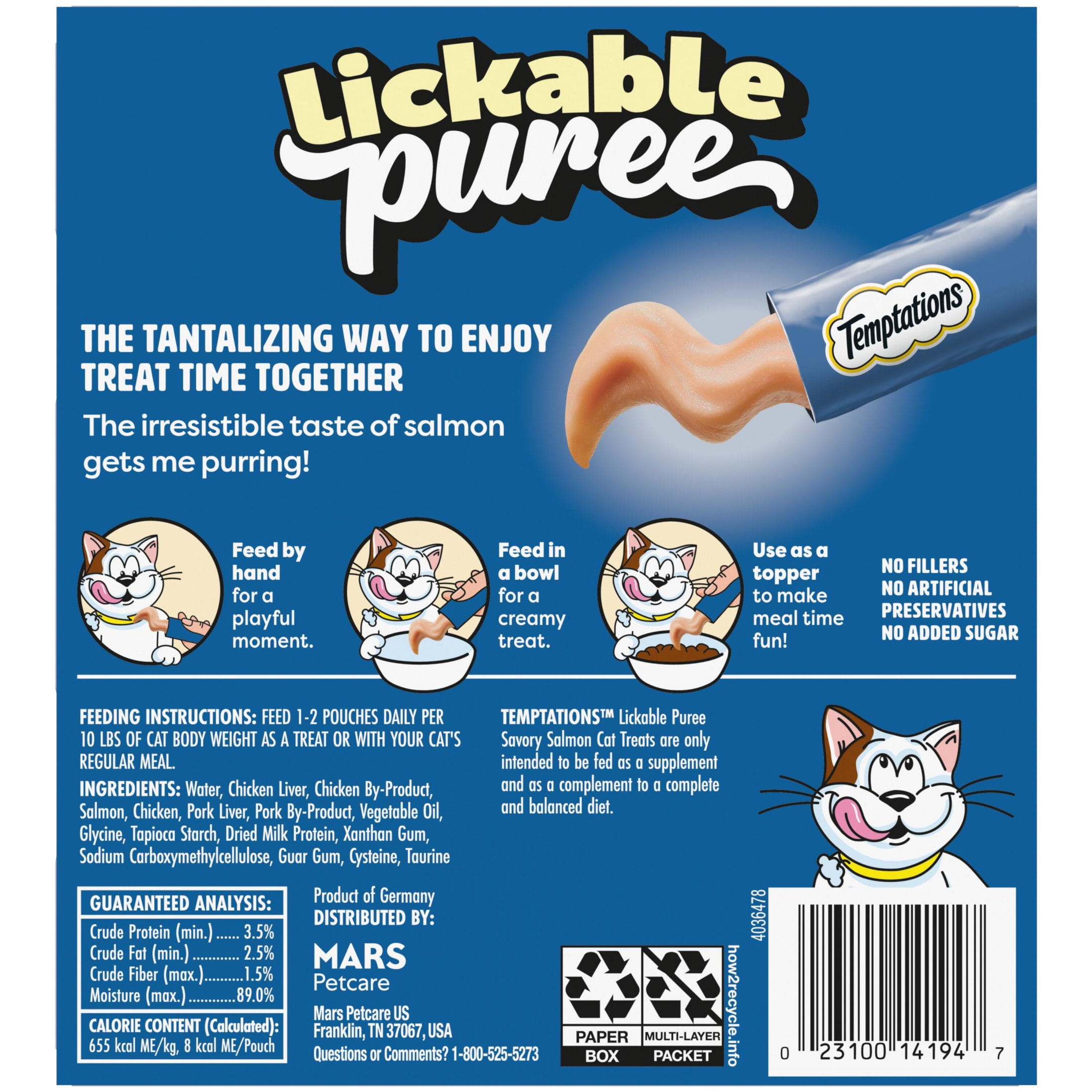 Temptations Creamy Puree With Salmon Squeezable Lickable Wet Treats For Cats, 0.42 Oz (24 Pack)