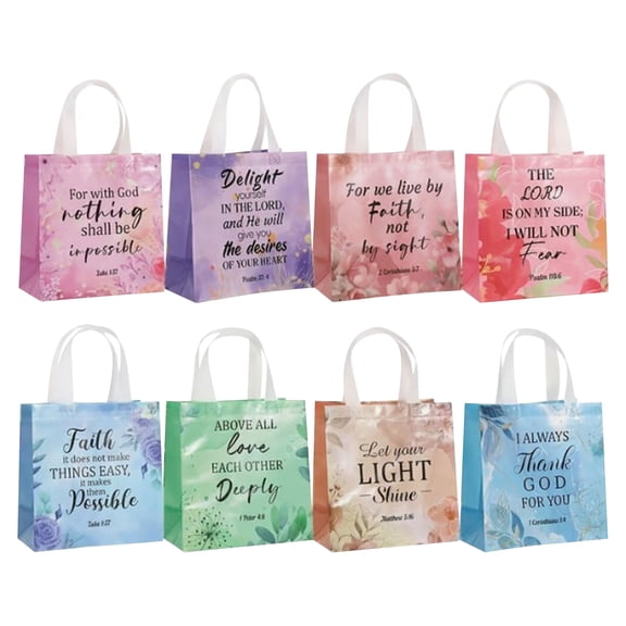 Religious Gift Bags for Women, Non Woven Bible Tote Bag with Handle, Reusable Floral Catholic Baptism Party Bag, Father’s Day Communion Gift