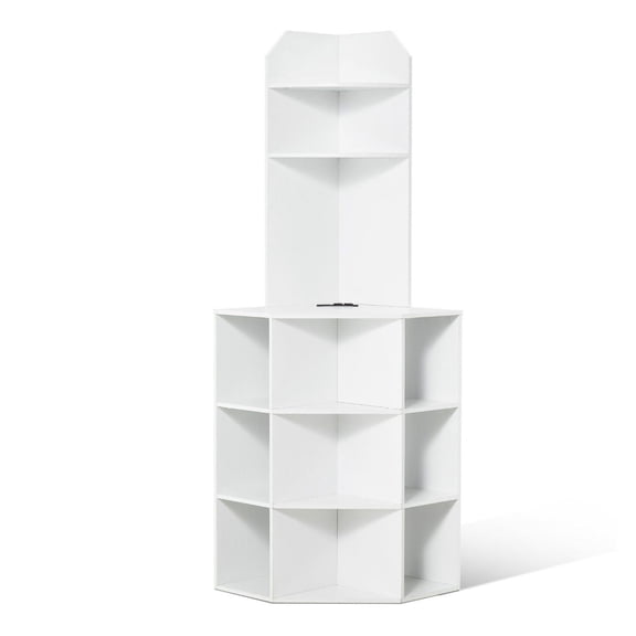 64" Corner Cabinet with Charging Station, Adjustable Shelves White - 90° Corner Storage for Living Room, Bedroom, Kitchen