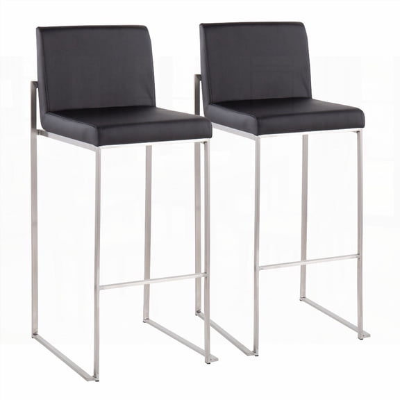 Modern Stainless Steel and Black Faux Leather 2-Piece Bar Stool Set by LumiSource