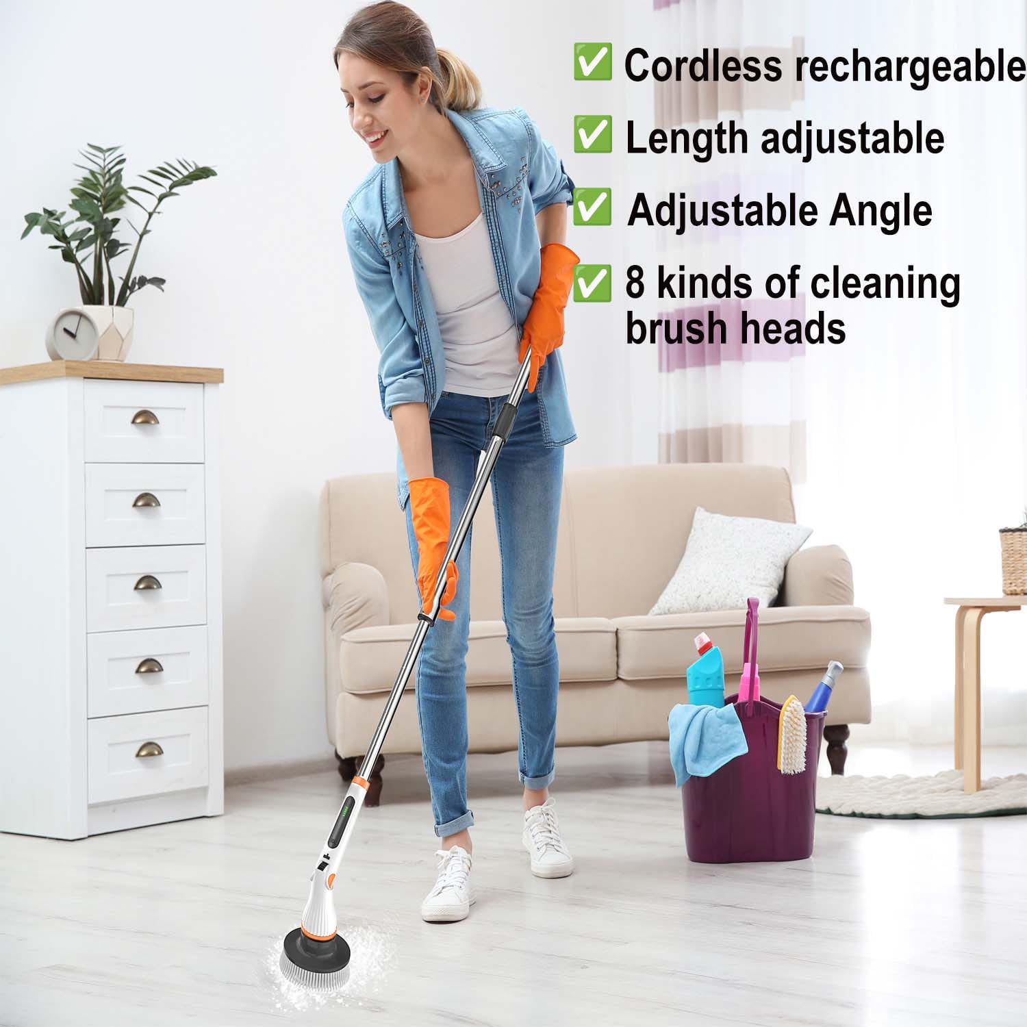 Electric Spin Scrubber Scrubs Brush, Aminleter 8 in 1 Replaceable Brush Heads Rechargeable Cleaning Brush, Bathroom Clean, Shower Scrubber, Cordless Scrubber For Tile, Floor, Tub