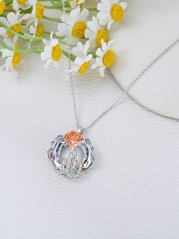 JKR Gifts for Mom 925 Sterling Silver Rose Flower Necklace Mother and 1-5 Daughters/Sons Jewelry Birthday Gifts for Women Wife Grandma