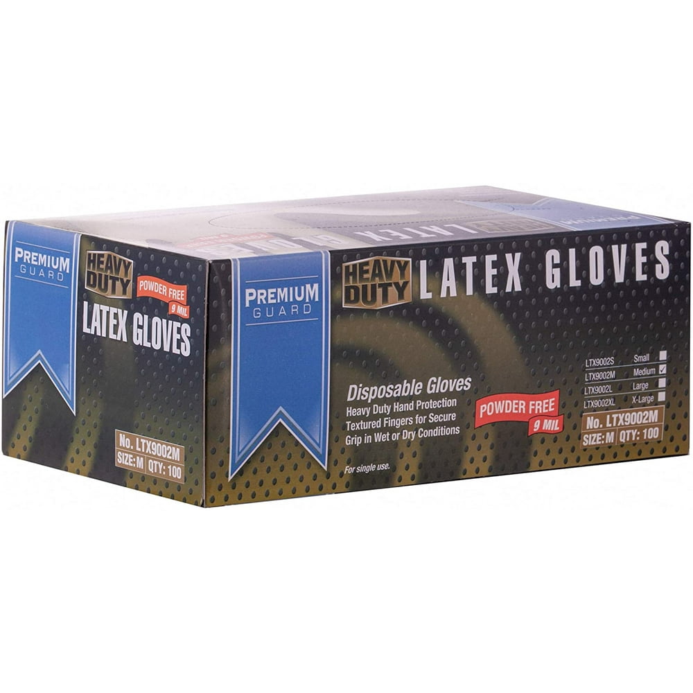 Premium Guard 9Mil, Heavy Duty Disposable Latex Gloves, Powder Free