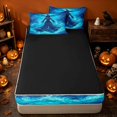 thumbnail image 4 of Erosebridal Spooky Blue Witch Zipper Twin Comforter Sets with Fitted Sheet and 2 Pillowcases, Halloween Moon Night Zipper Bedding Set for Boys Girls, Cyan Black, Black Reversible, 4 of 7