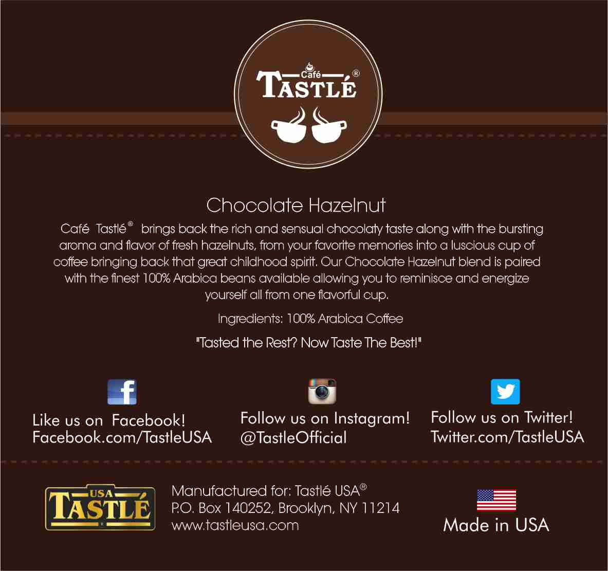 Cafe Tastle Chocolate Hazelnut Single Serve Coffee, 12 Count