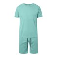 thumbnail image 4 of Men's Shirt and Shorts Set 2 Piece Fashion Summer Tracksuits Cotton Oversized T-Shirts Shorts Outfits Light Green, Size S, 4 of 5