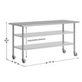 thumbnail image 4 of Flash Furniture NSF Certified Stainless Steel Prep and Work Table 30"x 72" with 2 Galvanized Steel Undershelves and 4 Casters, Heavy Duty Food Prep Worktable, 4 of 9
