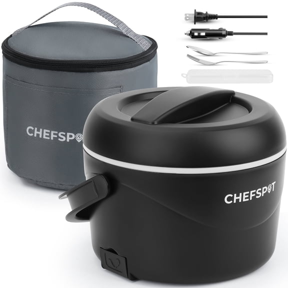 CHEFSPOT 37 oz Electric Lunch Box, 80W Portable Food Warmer with Bag and Utensils
