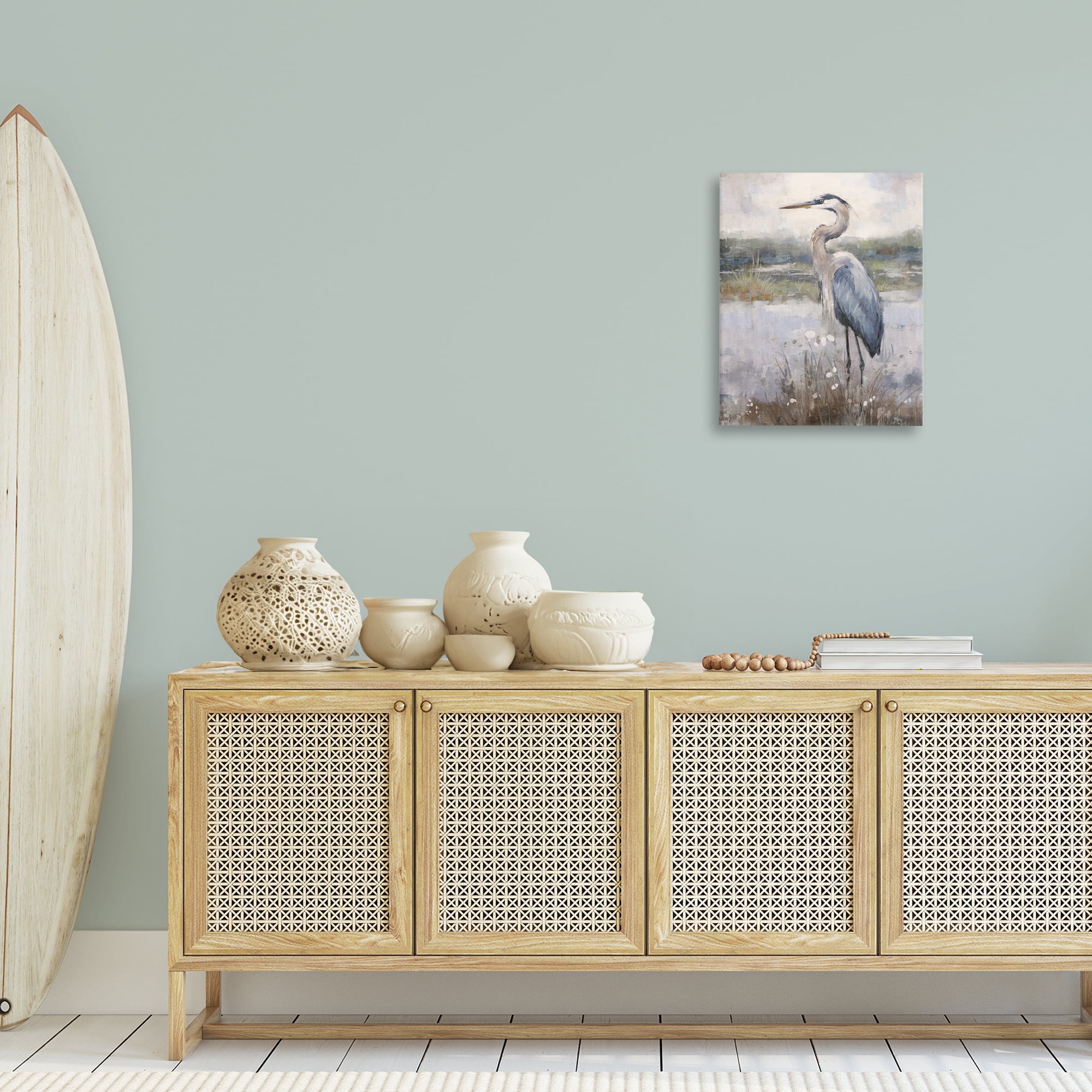 Stupell Industries Coastal Heron on Riverbank Landscape & Nature Painting Wrapped Canvas Art Print Wall Art, 16 x 20