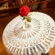 Round Small Lace Table Cloth - Vintage Manual Crochet Flowers Tablecloth for Round Coffee Table White